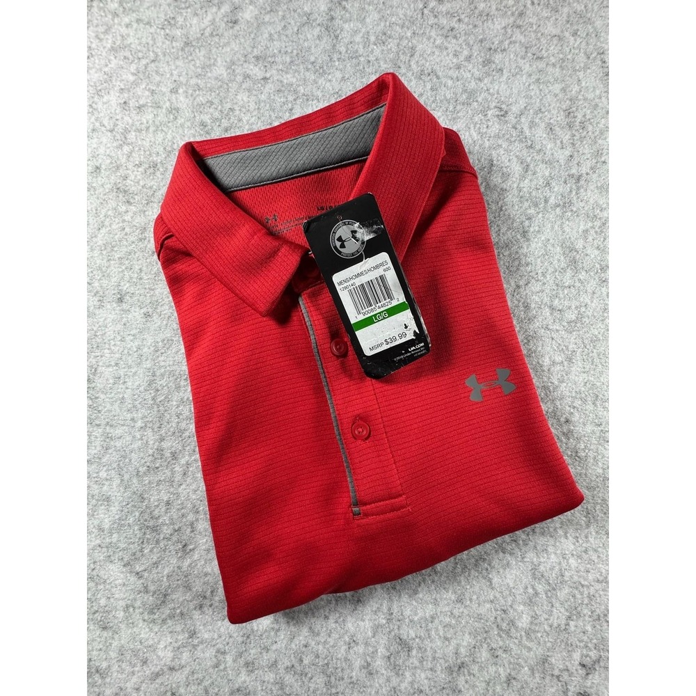 Under Armour HeatGear Polo Shirt Mens Large Red Golf Performance Knit NEW - Picture 16 of 16